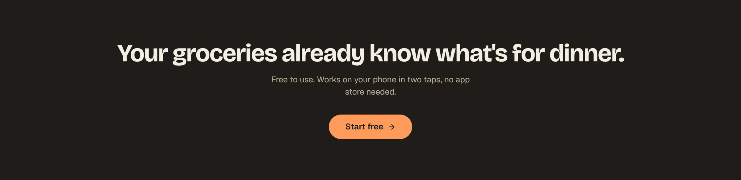 A dark band with a centred headline and an orange button