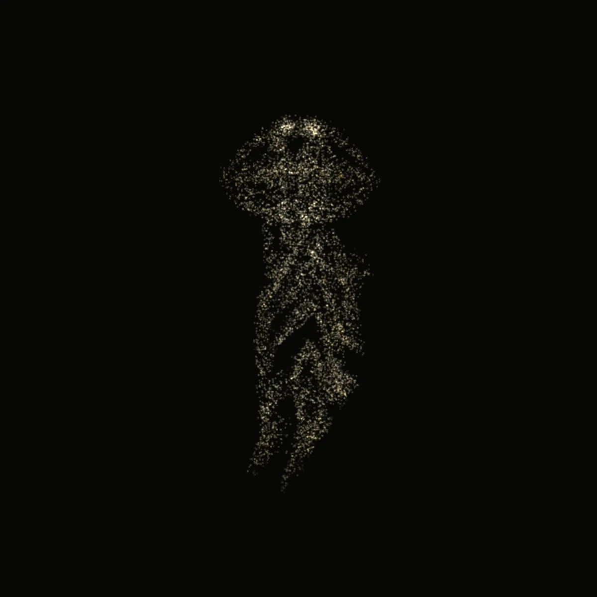 Gold dust in the loose shape of lips and a hand on black