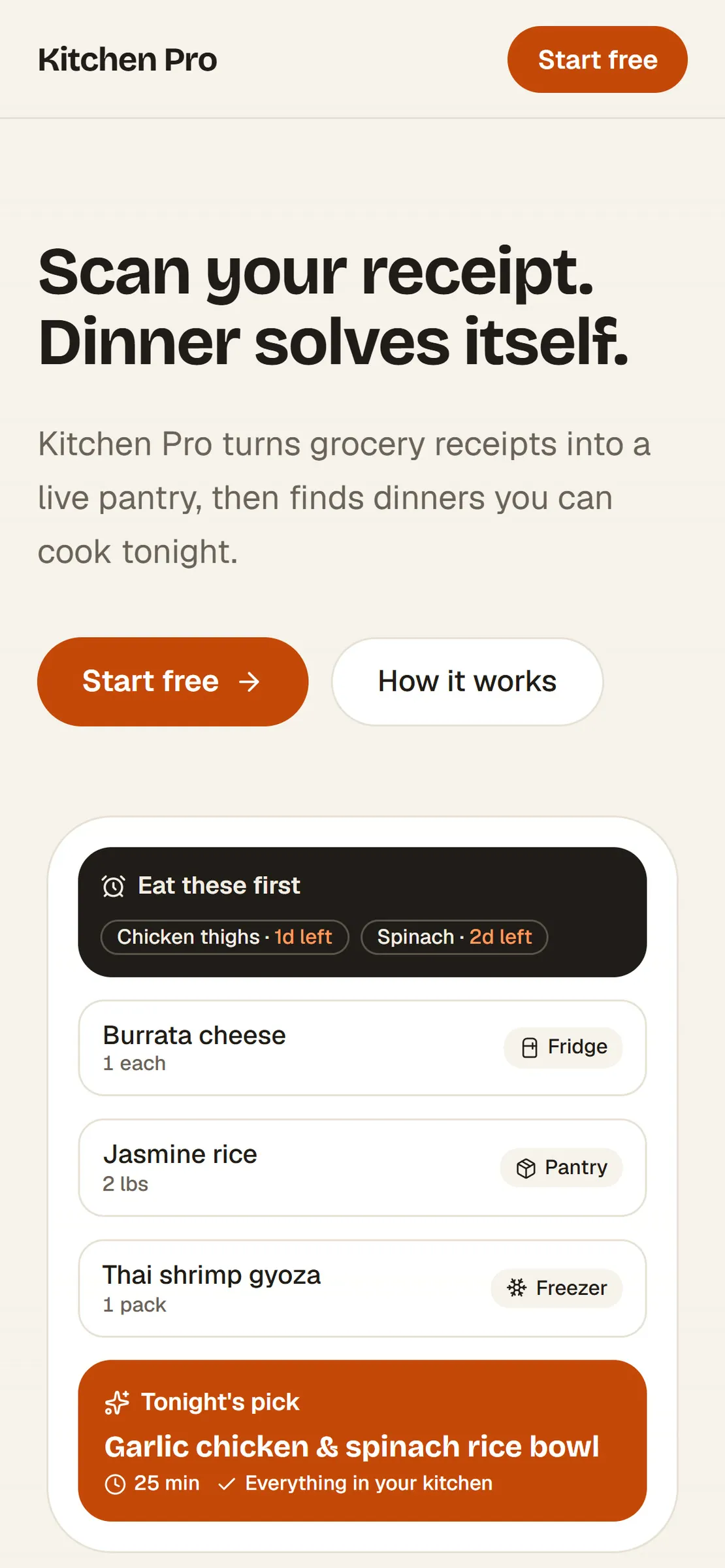 The Kitchen Pro landing page on a phone